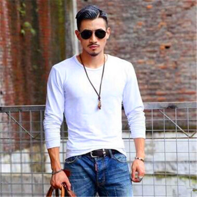 

Mens Wear Fashion V-collar T-shirts Youth Casual Long Sleeves Tops Male Comfortable Cotton Bottoming Shirts