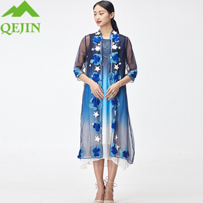 

2018 new arrival summer coat women trench nature silk floral embroidery Half sleeve open stich cape sun coat fashion inverness