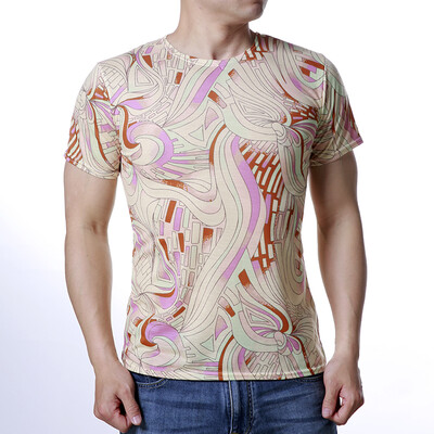 

Mens Leisure O-neck Tops Colorful Print Pullover T-Shirts