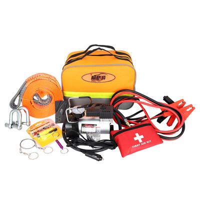 

Easy Tour Easy Tour Car Emergency Rescue Kit Metal Air Pump Trolley Battery Line First Aid Package Broken Window Hammer Knife Flashlight 10 Piece Set