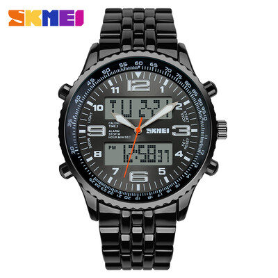 

Mens Sports Fashion Analog-Digital Double Time Black Stainless Steel Wrist Watch