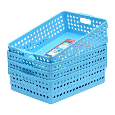 

JEKO&JEKO Plastic Storage Basket 4 Pack Snacks File Storage Basket Desktop Shelf Finishing Basket Large Baina Basket Blue SWB-5215