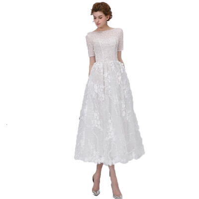 

Tea Length Train Zipper Back Travel Light Bridal Lace A Line Wedding Dress