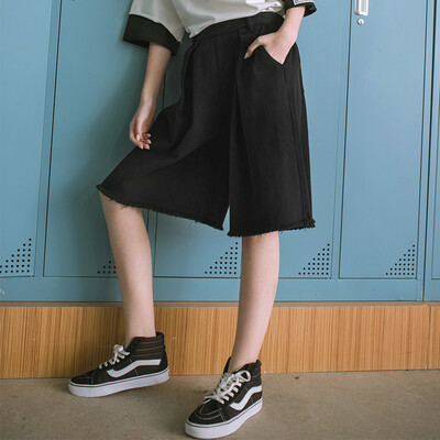 

PASS tide brand summer wide leg pants casual shorts female loose student pants 6822322015 black