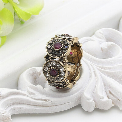 

New Arrived Antique Turkish Floral Rings Retro Gold Color CZ Crystal Hollow Out Royal Ring Jewelry Damascus Luxury Bijoux Gift