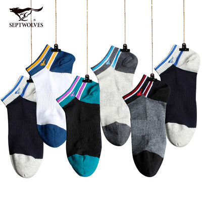 

Seven wolves socks mens boat socks light breathable sweat-absorbent sports casual combed cotton socks multi-color 6 double gift box code 92147