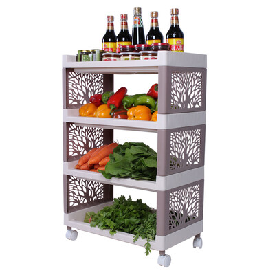 

Ailaiya bathroom kitchen rack storage rack plastic rectangular tree with wheel finishing frame four layers beige J1802