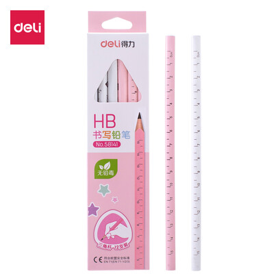 

Deli deli primary school students HB straight ruler writing pencil triangle pole with scale princess powder 12 box 58141