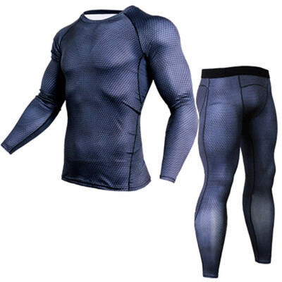 

2018 Fitness Tight Sport Suit Men Long Sleeve Shirt Pant Mens Running Set Compression Gym Clothing Quick Dry Mens Sportswear
