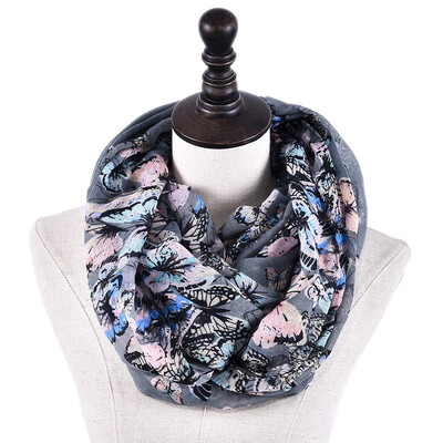 

Fashion Ring Scarf Women Butterfly Print Loop Shawl Female Autumn Winter Infinity Scarves Animal Collar Neck Scarf