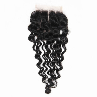 

Racily Hair Brazilian Deep Wave Closure 1 Piece Natural Black Deep Curly Lace Closure Human Hair