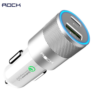 

Rock USB Type C PD Car Phone Charger for iPhone X Quick Charge 30 QC30 36W USB Car Charger For Samsung galaxy Huawei Xiaomi