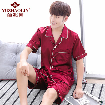 

YUZHAOLIN Pajama Spinning Silk Silk Short Sleeve Two-Piece Set