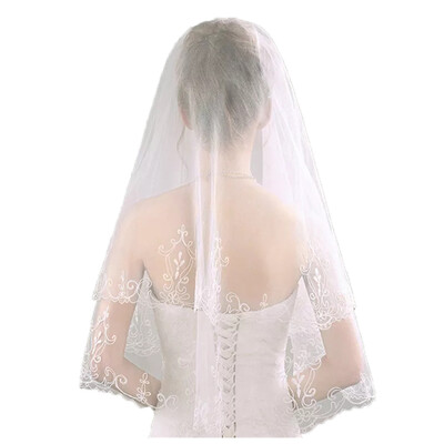 

80-100 cm Embroidery Lace Double Puff Comb Hard Wedding Veil