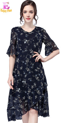 

L XL XXL 3XL 4XL 5XL plus size chiffon elegant summer 2018 dress women short sleeve big size flower printed knee length office