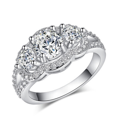 

High Quality Sliver Color Wedding Engagement Ring White Gold Plated AAA CZ Crystal Jewelry For Women R515