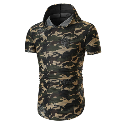 

Summer Mens Fashion Short Sleeved Camouflage Casual T-shirt Male Hooded Cotton T-shirts Tops