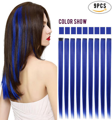 

Rhyme Blue 9PCS Wig Pieces For America Girls&Dolls Clip InOn Colored Hair Extensions