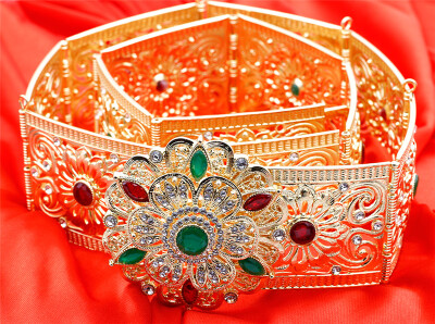 

Fashion Bridal Jewelry European Women Ethnic Flower Waist Chain Belt Sash Waistband Crystal Romania Traditional Body Jewelery