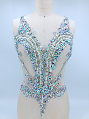 

Pure hand made sew on blackroyalbluerose red Rhinestones applique on mesh crystals patches trimming 5644cm dress accessory