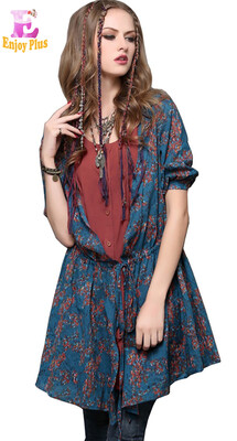 

S M L High Quality chest 86-94cm vintage cotton Linen spring summer 2018 floral print half sleeve long blouse women shirt loose