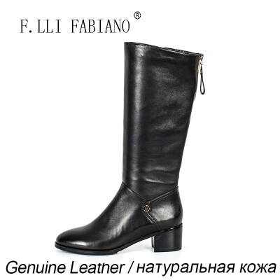 

F.LLI.FABIANO Winter Causal Style Long Boots Black Low-heel Round Girls Leather Boots with Zipper Bright Metal Buckle YM14817-26