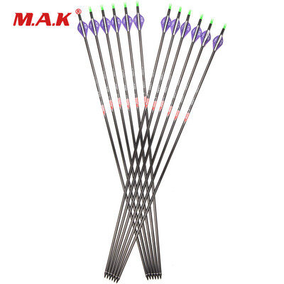 

12 pcs Carbon Arrow 305" Spine 340 With 2" Blazer Plastic OD76mm For Compound Bow Archery HuntingShooting