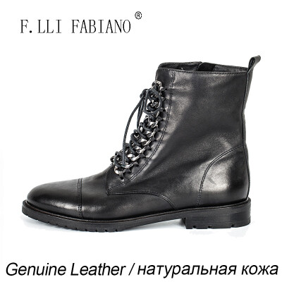 

F.LLI.FABIANO Spring and Atumn Women Martin Boots Flat Pionted Toe Zip and Lace-up Soft Leather Boots ZR10805 Plain and Cool Boo