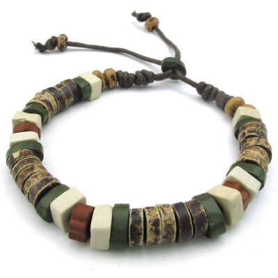 

Hpolw Mens Womens Ceramic Rope Bracelet, Tribal, Fit 7-9 inch Adjustable, Green Brown