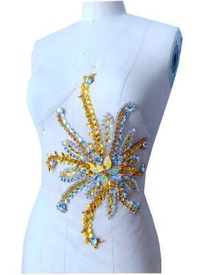 

30 * 24cm Ручной золотистый / серебристый / прозрачный цвет AB шить на Rhinestones аппликация кристалл патчи с камнями блестки бисер