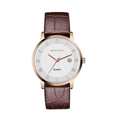 

7mm Super Slim Fashion SANDA Mens Watches top brand luxury fashion Genuine Leather Watch Men Calendar Clock relogio masculino