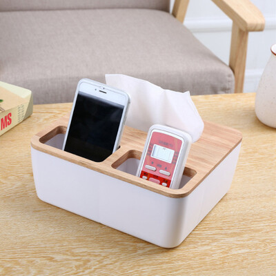 

Shouyou creative desktop paper towel storage box Japanese bamboo wood roll paper tissue box storage box remote control mobile phone storage box
