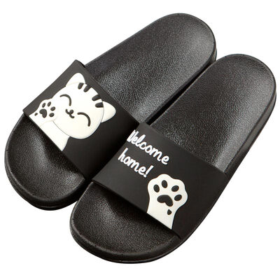 

Lovers couple slippers cute cat home indoor non-slip bathroom sandals black female 38 yards LJ702