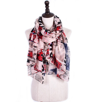 

JeouLy Vintage Style fashion women scarf Euro Fashion British style London Tower Bridge letter & bus flag printed scarves