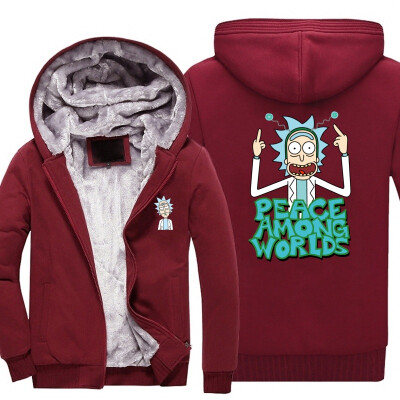 

2018 New Men Hoodies PEACE AMONG WORLDS RICK AND MORTY pattern Fleece Coat Baseball Uniform Sportswear Jacket wool