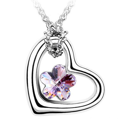 

Womens Heart Necklace Pendant Fashion Jewelry Austrian Crystal Exquisite Flower Necklace Accessories 18KGP 116