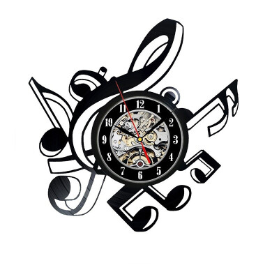 

Fashion Brief Style Quartz Vinyl Record Wall Clock Musical Notes Theme Music Room Decoration Design