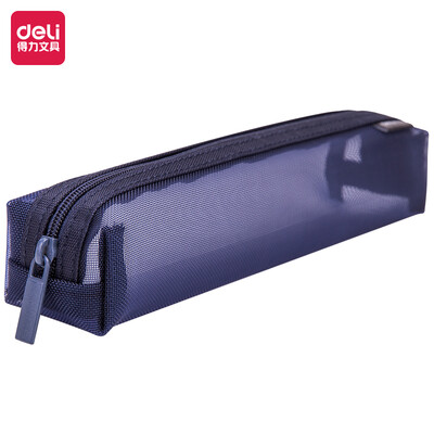 

Deli deli small square student pencil bag nylon mesh bag portable pencil storage bag deep sea blue 66774