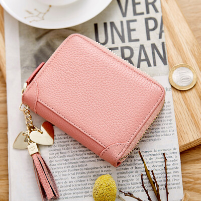 

CLUCI ladies card bag fashion leather casual short tassel cute multi-function card card package CWJD7181041-63 pink