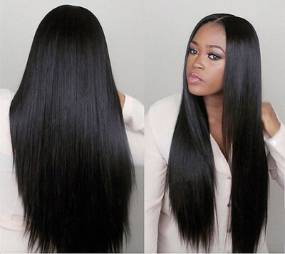 

T-top Hair Virgin Human Hair Lace Front Wig Long Silky Straight Human Hair Wig Swiss Lace Natural Black With Natural Hairline And