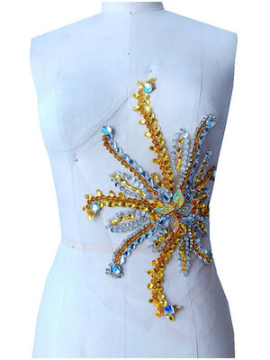

3024cm Handmade goldensilverclear AB colour sew on Rhinestones applique crystal patches with stones sequins beads