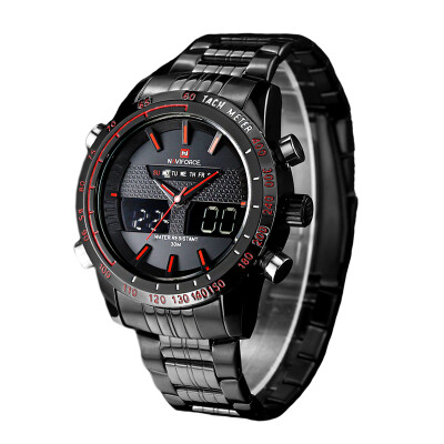 

Sports Men Watch Stainless Steel Quartz Men Watch LED Dual Display Watch, Red