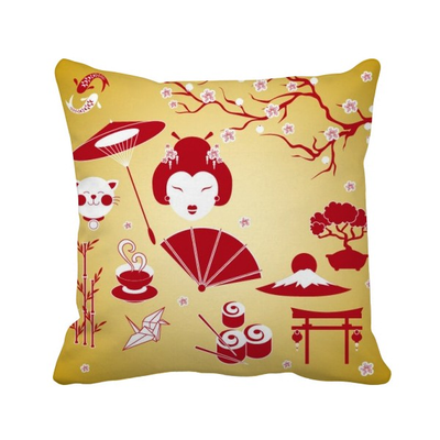 

Red Yellow White Cup Sushi Japan Square Throw Pillow Insert Cushion Cover Home Sofa Decor Gift