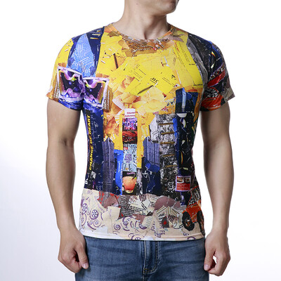 

Mens Colorful Print Round Neck Pullover T-Shirts
