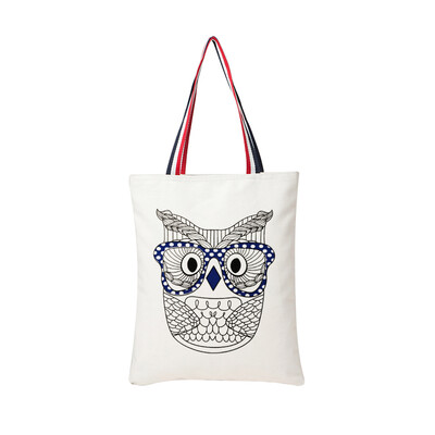 

Jiantika Original Canvas Womens Bag Shoulder Bag Fashion Trend Cartoon Canvas Tote Retro Style FW103 White
