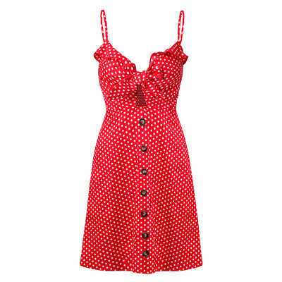 

Try Everything Sexy Dress Summer Women 2018 Polka Dot Party Dress Red Spaghetti Strap Bow Tie Cotton And Linen Women Dress