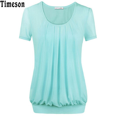 

Timeson Plus Size Chiffon T Shirt Women Short Sleeve O Neck Female T-shirt Tops 2018 Summer Casual Loose Ruched Tee Shirt Femme