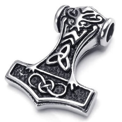 

Hpolw Fashion Large Stainless Steel Thors Hammer Celtic KnotMyth Mjolnir Mens Pendant Necklace Punk Rock Music18-26 inch Chain