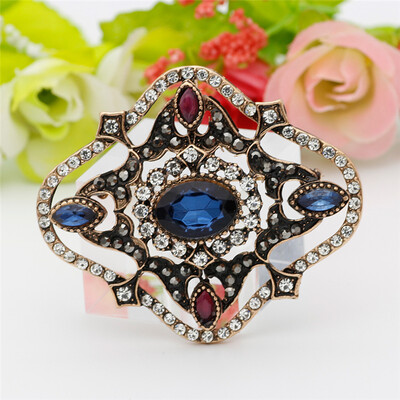 

Модный турецкий женский круглая смола Rhinestone Vintage Brooch Antique Gold Color Flower Corsage Индийская богема Этнические ретр