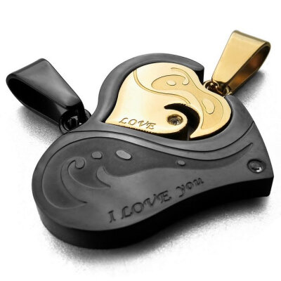 

Hpolw "I Love You" 2PCS Stainless Steel Pendant Necklace Black Gold Heart Love Valentines Couples His & Hers Set Charm